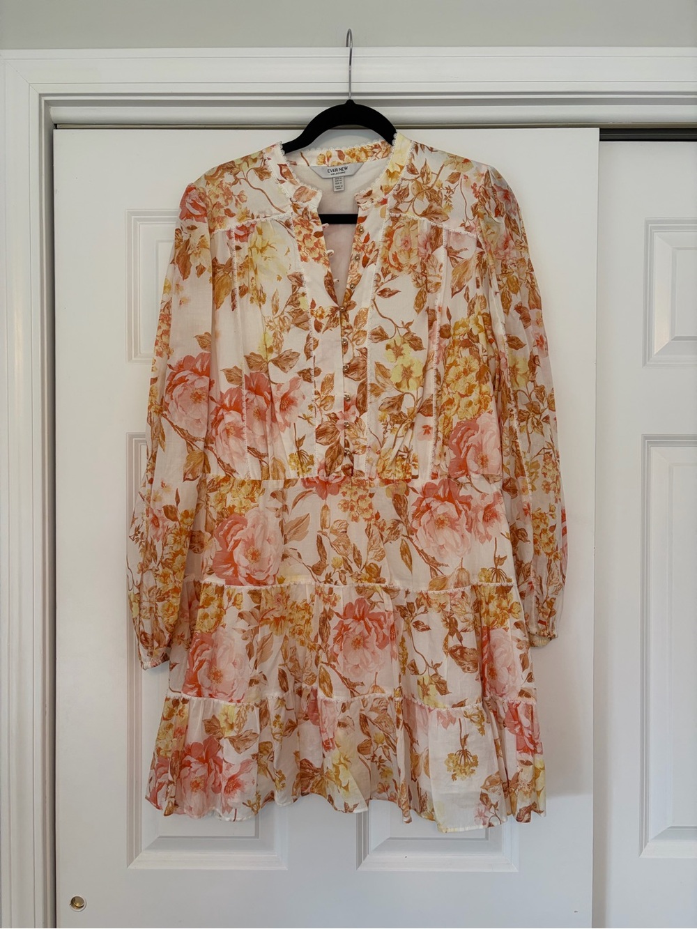 Ever New Floral Tiered Long-Sleeve Mini Dress - Pink & Cream